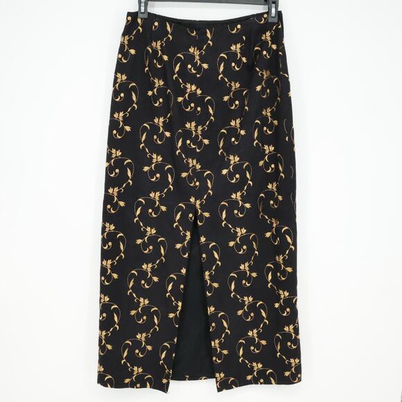 Kelly and Diane Skirt Womens 12 Black Gold Floral Embroidered Beads Zip Lined - Picture 2 of 11